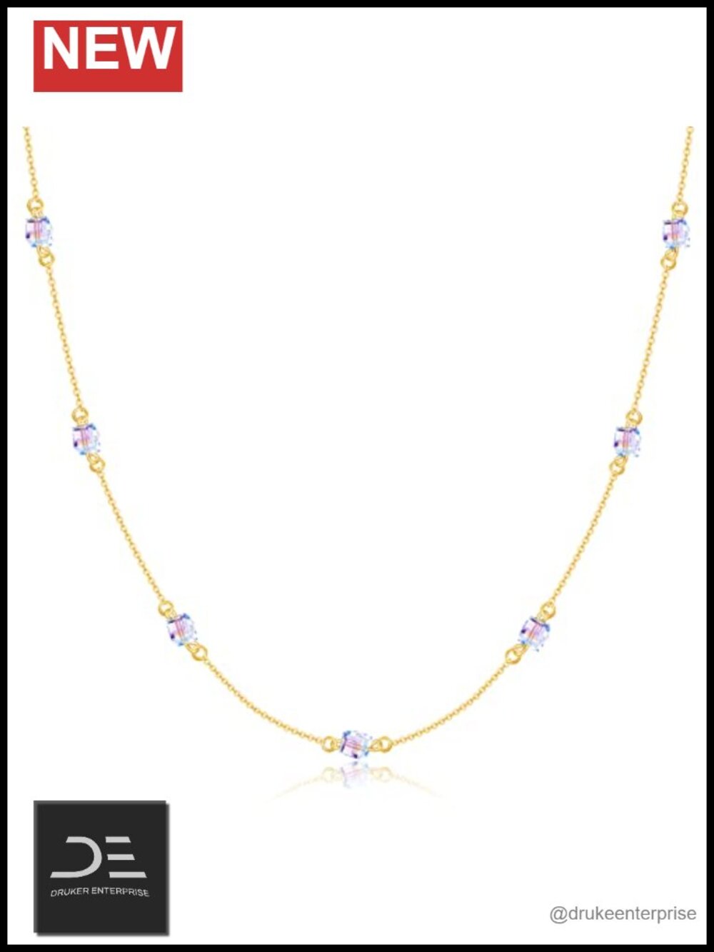 14k Real Gold Austrian Crystal Choker Necklace Adjustable Rolo Chain Fine